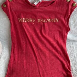 Balmain Red and Gold Short Sleeve Tee